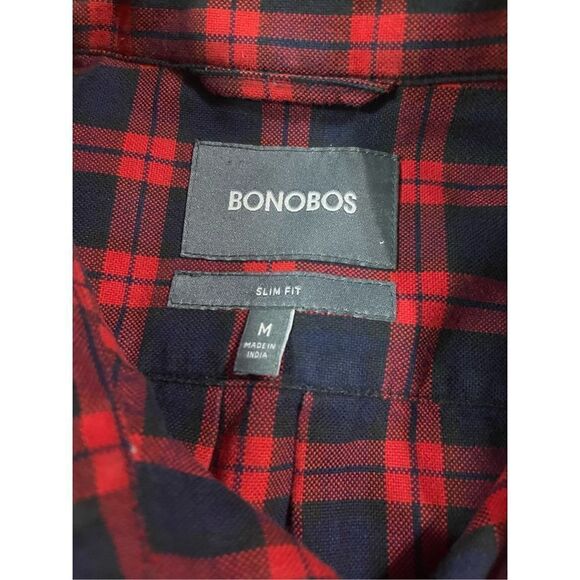 Bonobos Navy Blue and Red Plaid Casual Button Down Size Medium slim fit - Picture 3 of 9